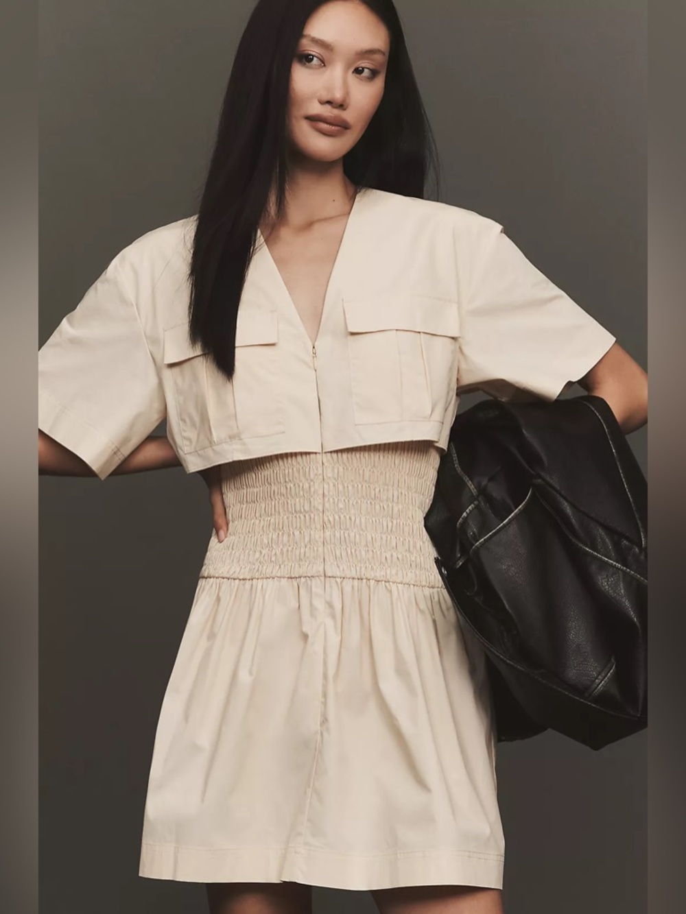 Mare Mare NWT Anthropologie Utility Short-Sleeve Mini Shirt Dress Khaki Medium M